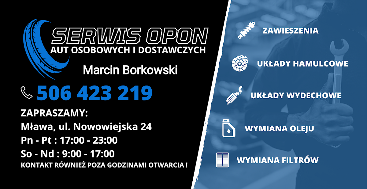 Wizytówka Serwis Opon Mława - Marcin Borkowski